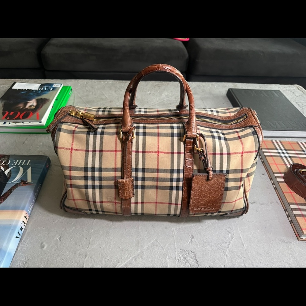 NewBurberry Check & alligator Leather Duffle Bag – Preowned, Excellent Condition